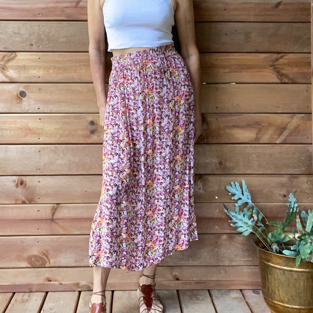 HOSBJERG Floral Print Long Skirt with Side Slits Size L